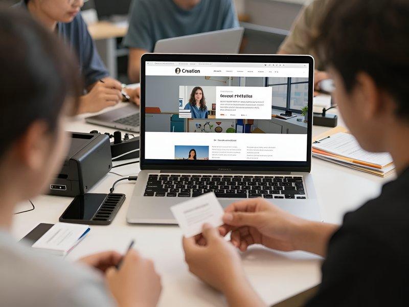 Пример разработанного сайта-визитки для мастера в портфолио студии Skywe на экране монитора